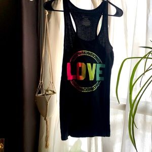 Large, black With neon design tank top.